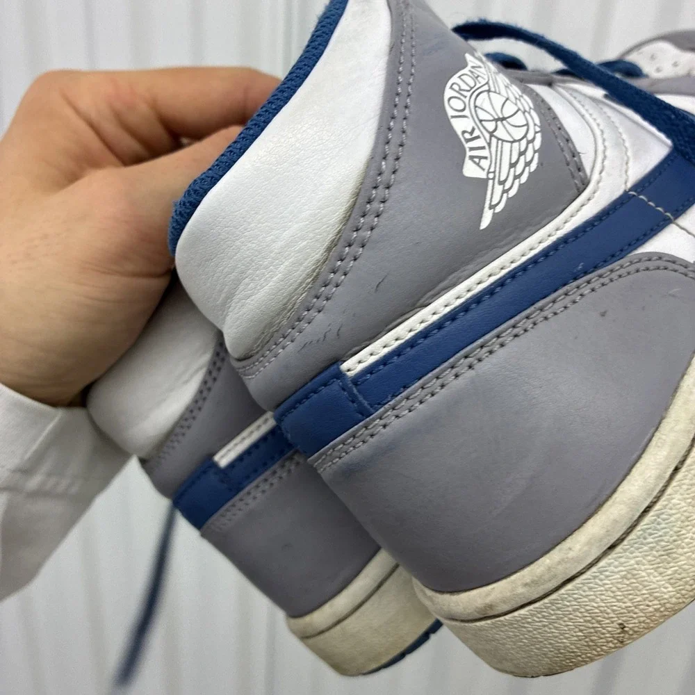 Jordan Air Jordan 1 Mid Cement Grey/White/True Blue Men's Size 8.5